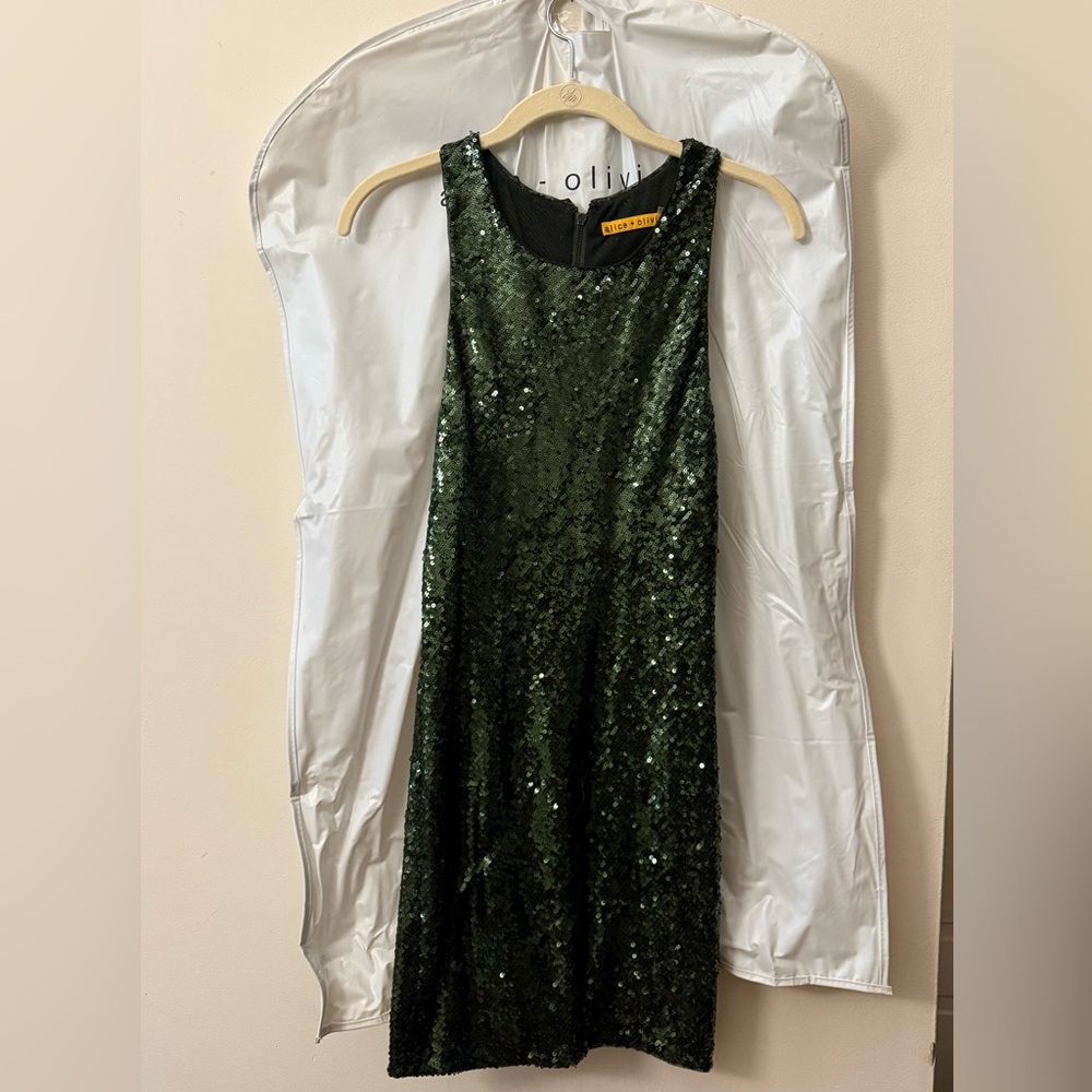 Alice + Olivia Dark Green Sequin Mini Dress